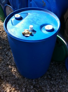 Blue rain barrel